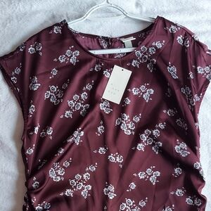 A New Day Red Floral Ruched Maxi Dress